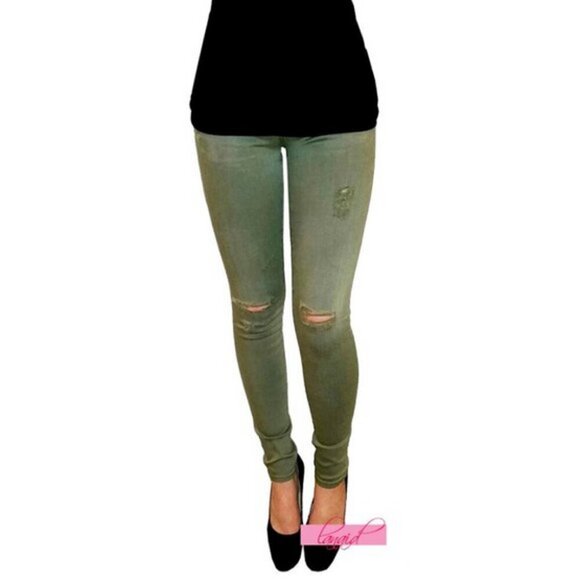 AG Adriano Goldschmied The Legging Super Skinny‎ Ankle Jeans Olive Distressed 26 - Picture 2 of 14